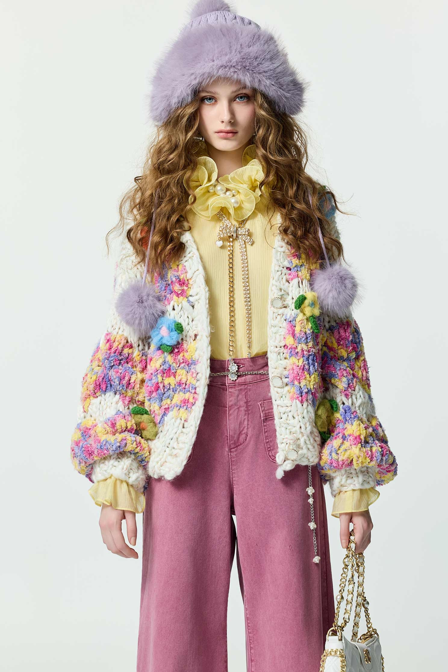 粉彩雪尼爾紗針織外套粉彩雪尼爾紗針織外套,外套,秋冬穿搭,約會特輯,花花世界,針織,針織外套