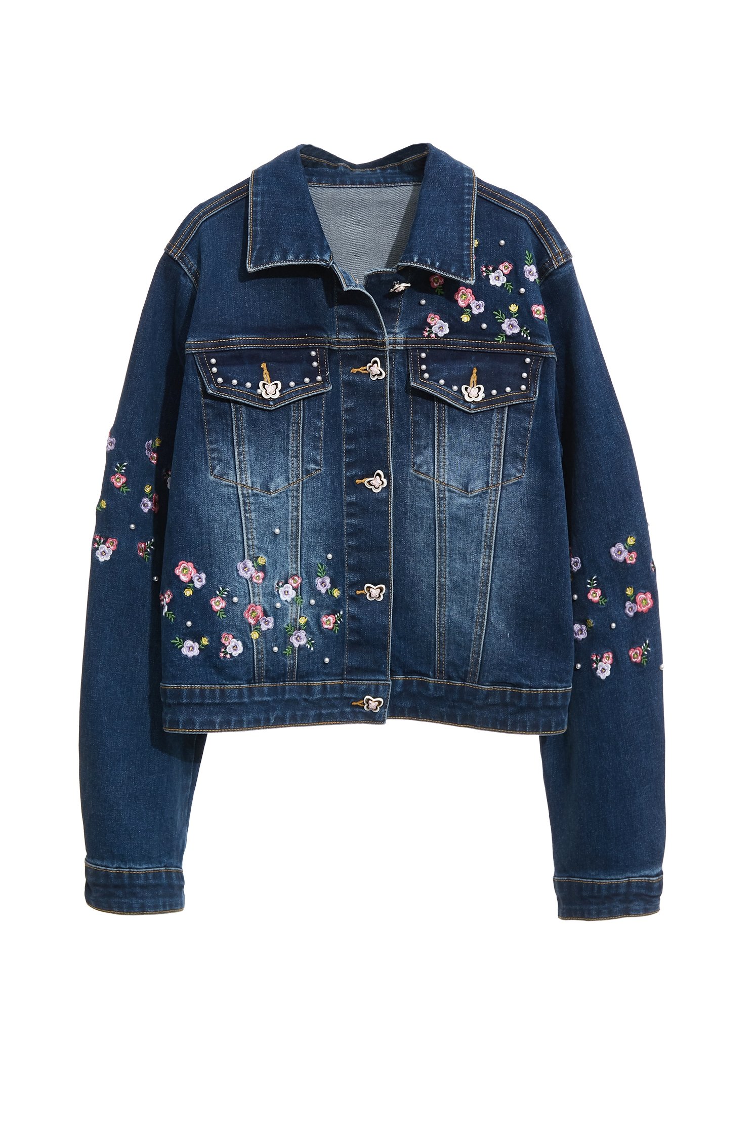 花卉刺繡經典牛仔外套花卉刺繡經典牛仔外套,上班OL穿搭,丹寧,刺繡,外套,時髦成套搭配,牛仔,牛仔外套,珍珠,秋冬穿搭,約會特輯,花花世界