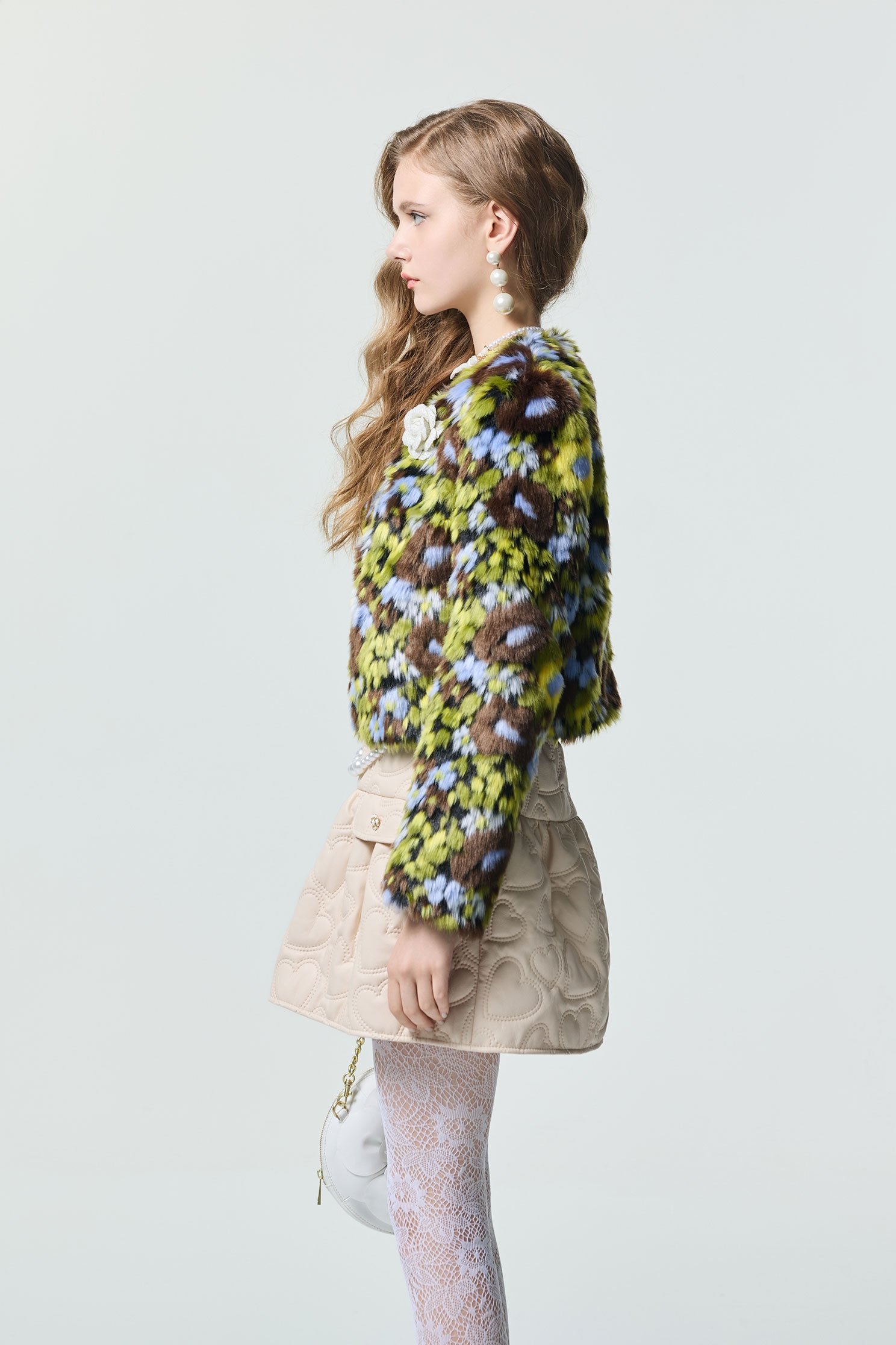 花卉圖騰仿皮草外套花卉圖騰訪皮草外套,一般外套,外套,春夏穿搭