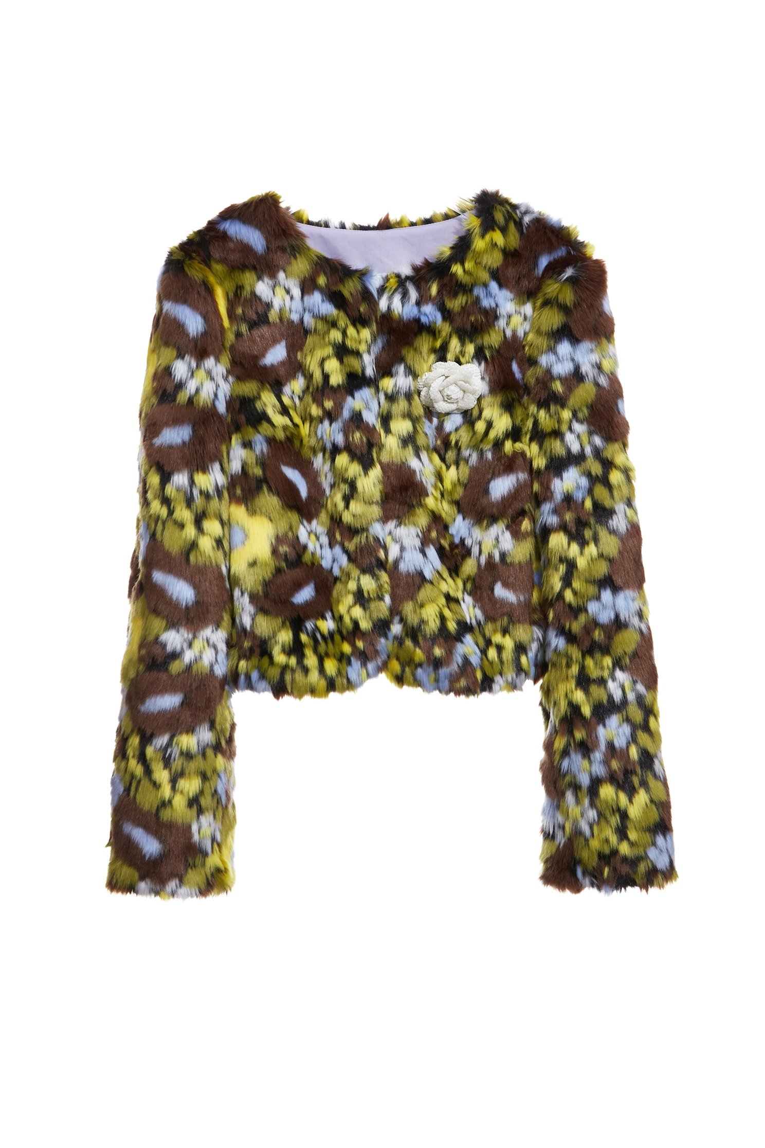 花卉圖騰仿皮草外套花卉圖騰訪皮草外套,一般外套,外套,春夏穿搭