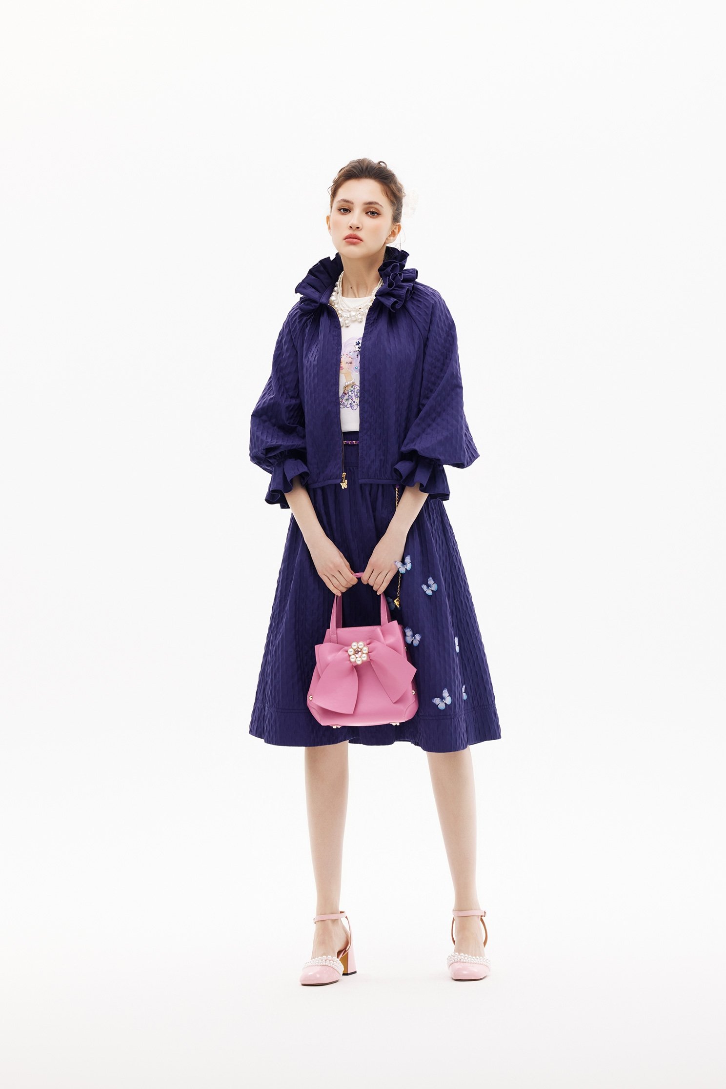 藍紫色立體褶皺外套藍紫色立體褶皺外套,一般外套,外套,春夏穿搭,時髦成套搭配,約會特輯,荷葉