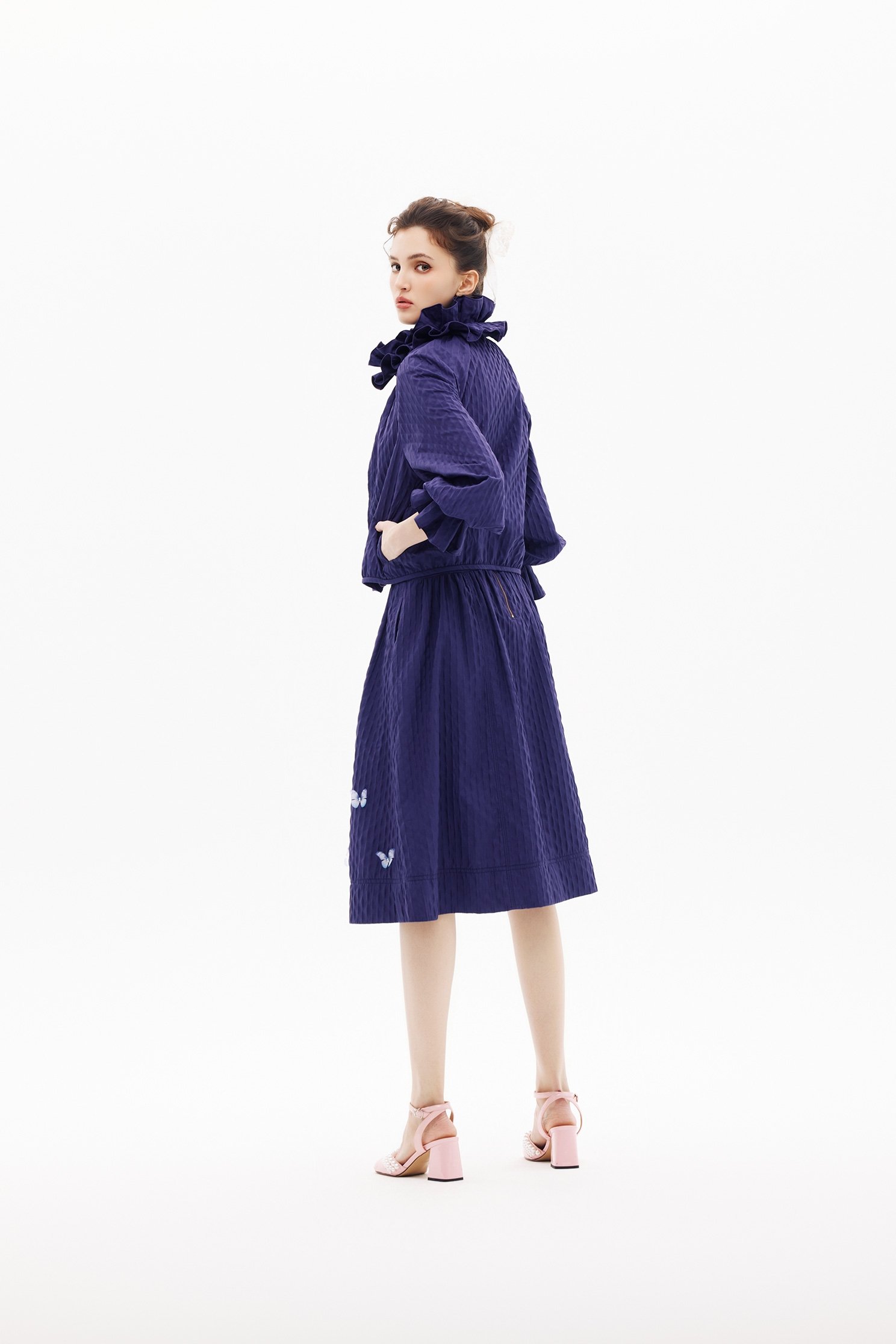 藍紫色立體褶皺外套藍紫色立體褶皺外套,一般外套,外套,春夏穿搭,時髦成套搭配,約會特輯,荷葉