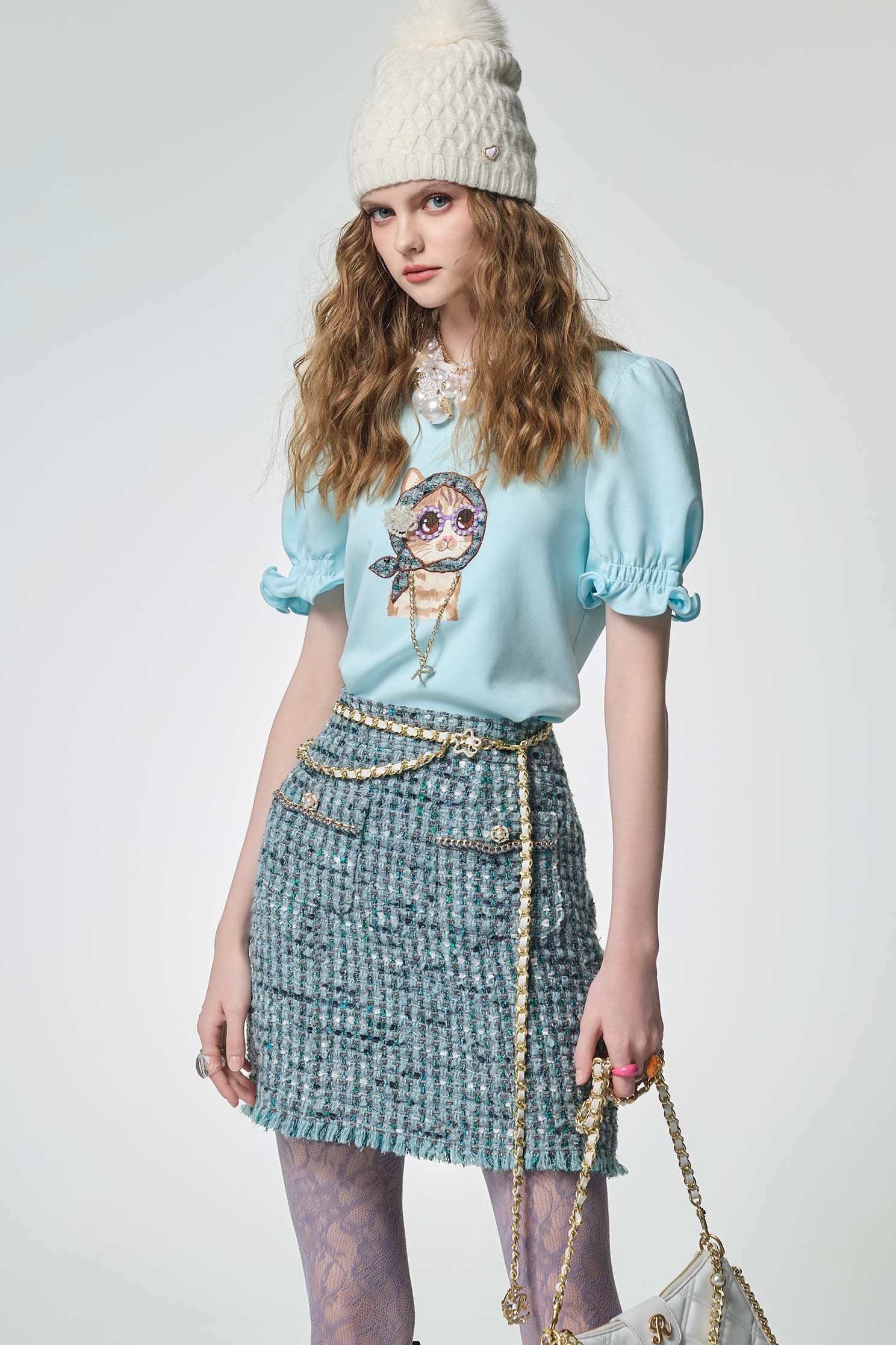 海藍寶石花呢紗短裙海藍寶石花呢紗短裙,短裙,秋冬穿搭