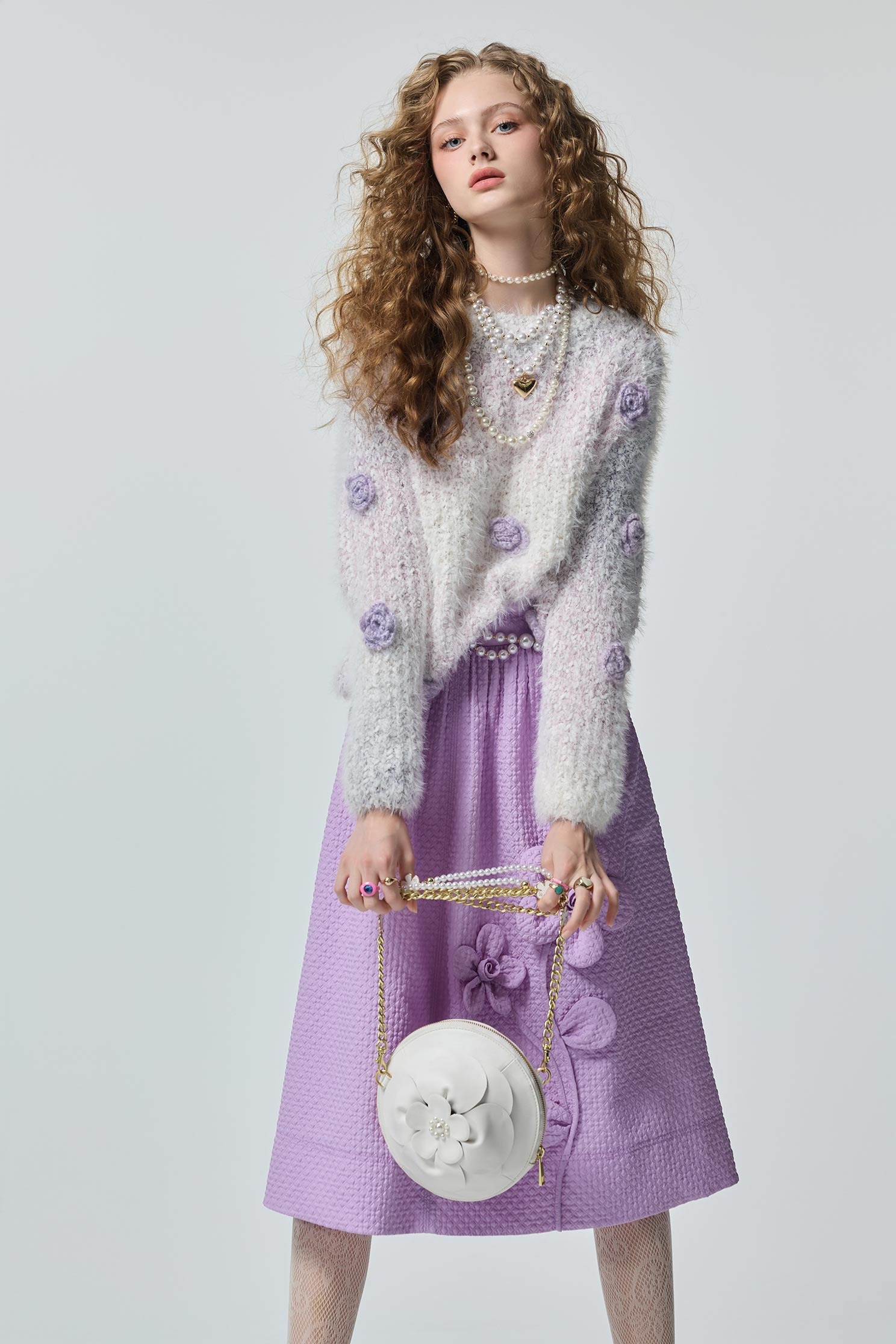 丁香紫色手工花朵長裙丁香紫色手工花瓣長裙,秋冬穿搭,約會特輯,花花世界,長裙