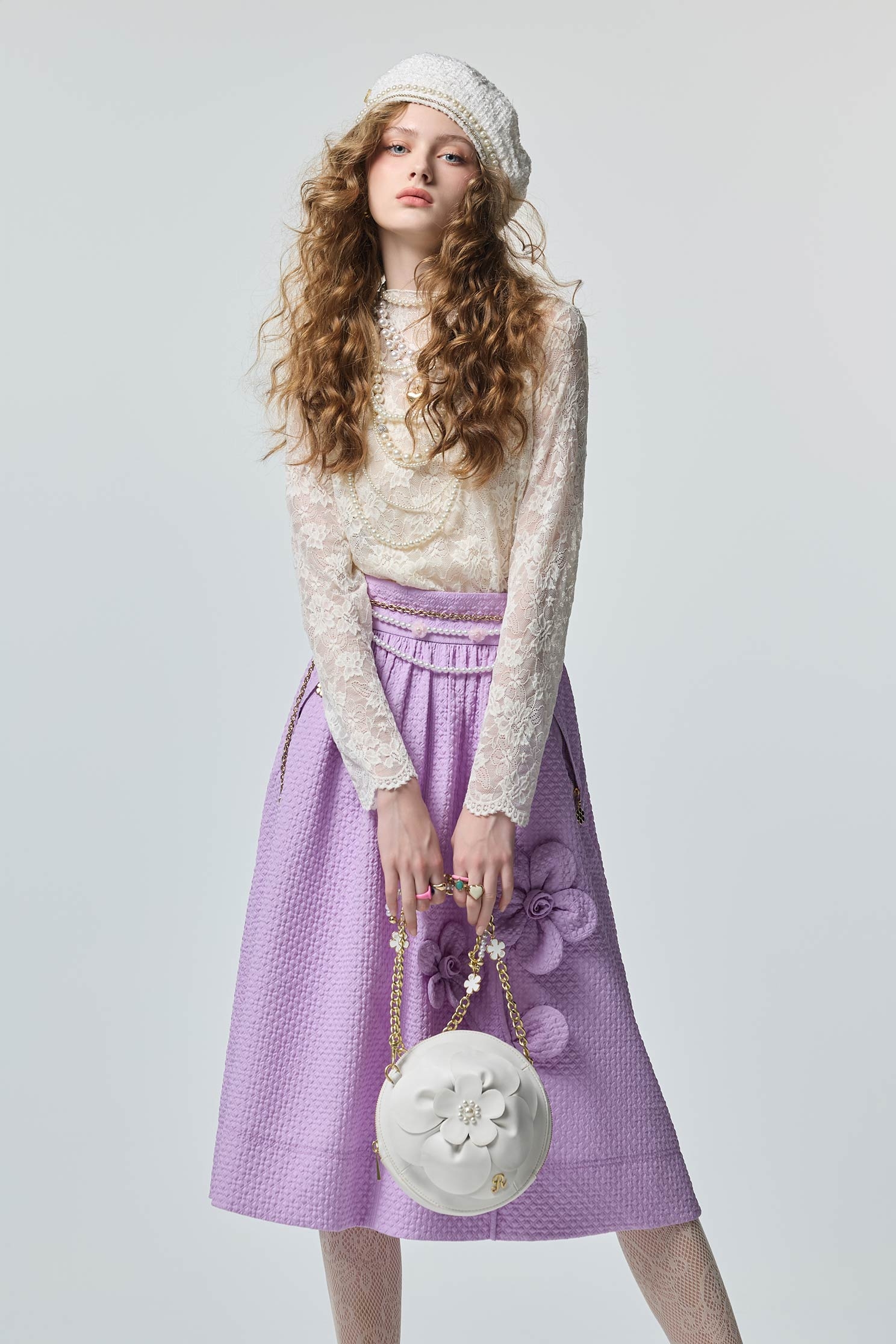 丁香紫色手工花朵長裙丁香紫色手工花瓣長裙,秋冬穿搭,約會特輯,花花世界,長裙