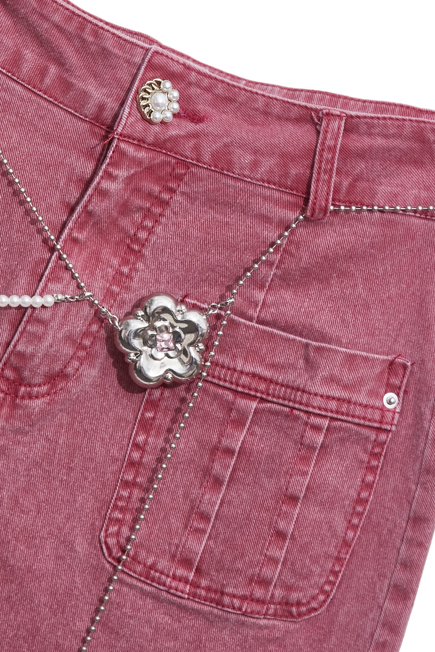 櫻花粉牛仔中長裙櫻花粉牛仔中長裙,丹寧,牛仔,牛仔裙,珍珠,秋冬穿搭,約會特輯,純棉,長裙