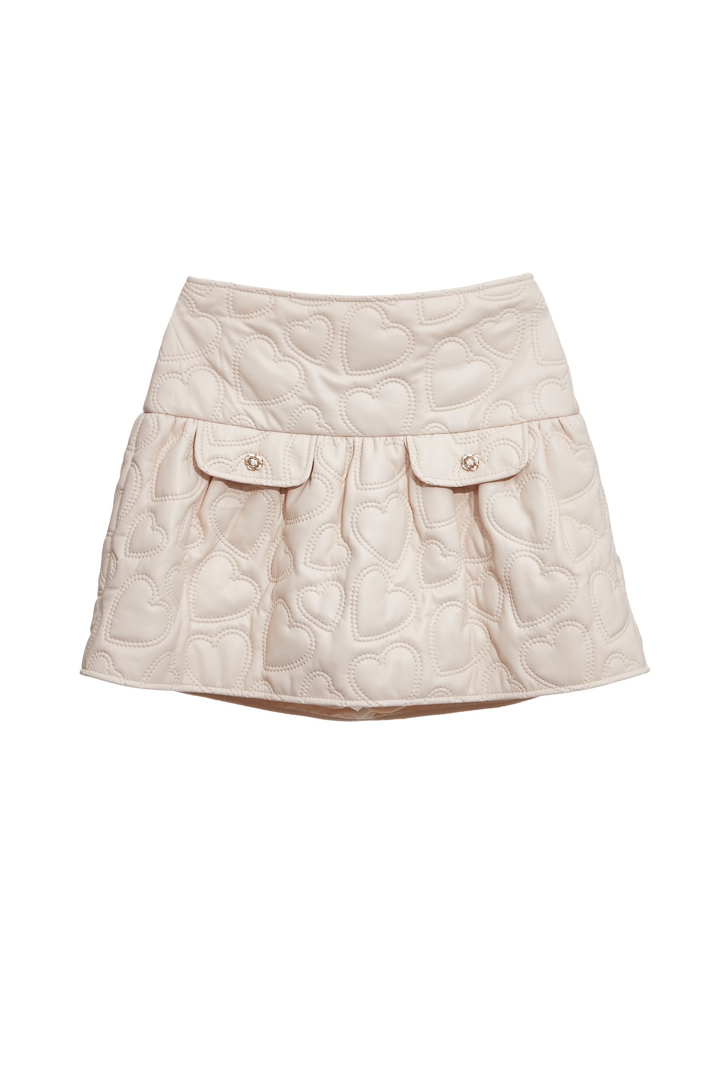 愛心圖騰絎縫仿皮短裙愛心圖騰絎縫仿皮短裙,春夏穿搭,短裙