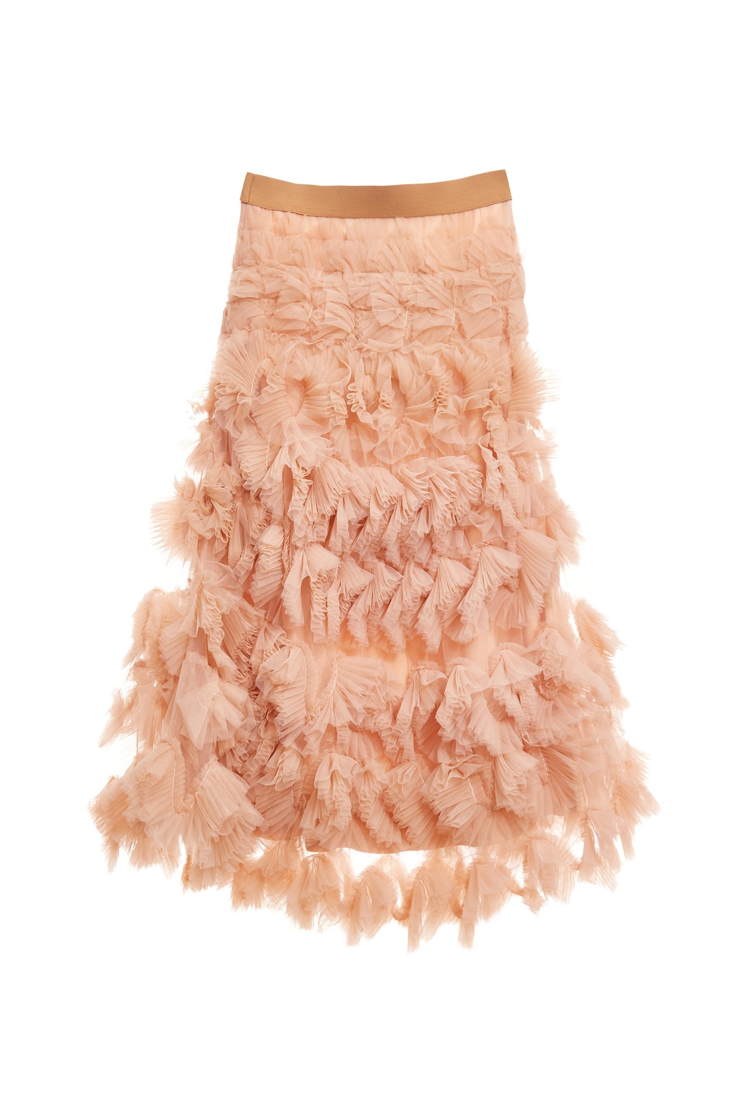 淺焦糖色立體摺飾式長裙淺焦糖色立體摺飾式長裙,春夏穿搭,網裙,荷葉