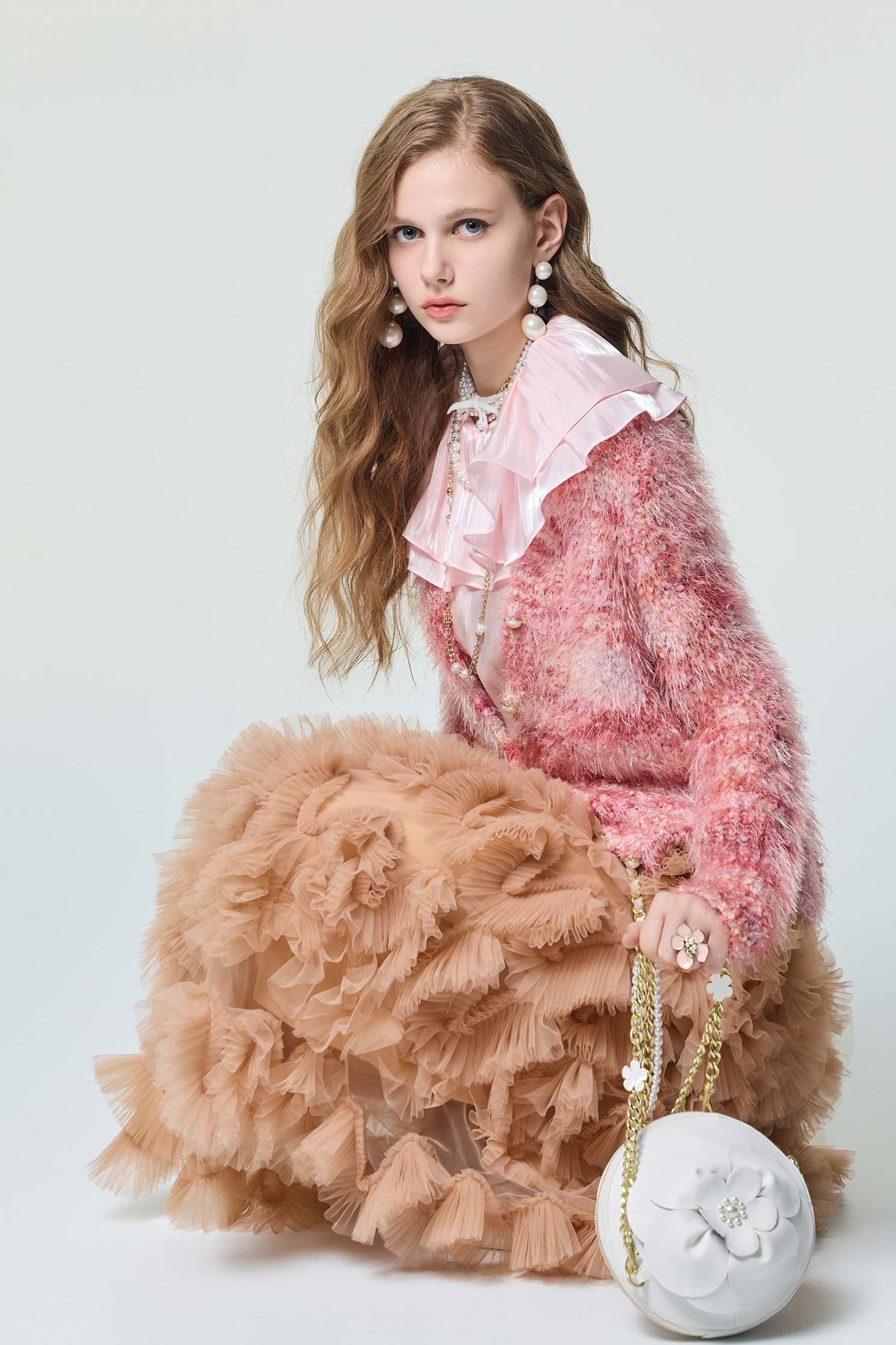 淺焦糖色立體摺飾式長裙淺焦糖色立體摺飾式長裙,春夏穿搭,網裙,荷葉