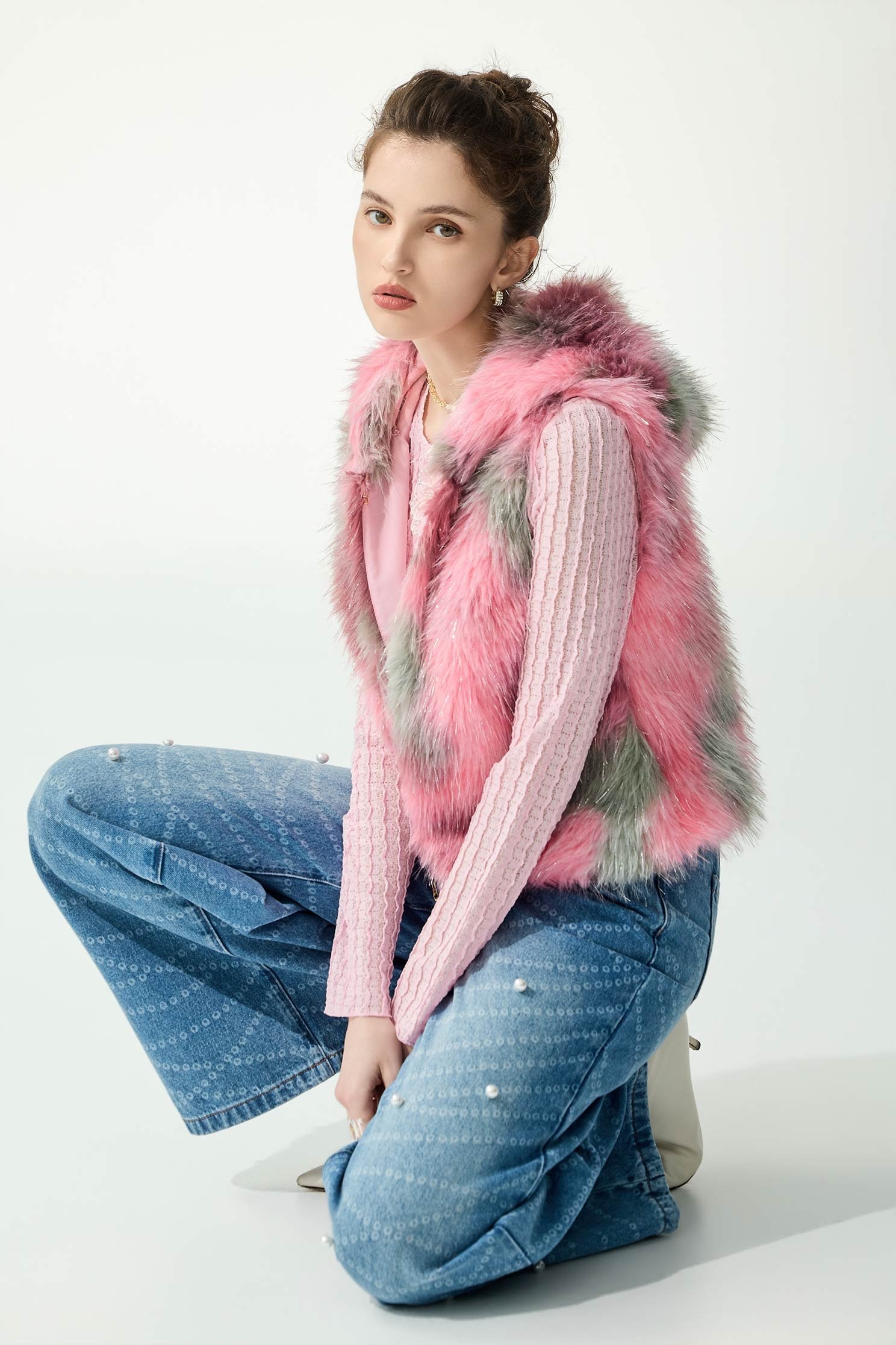 珍珠項鍊印花牛仔褲珍珠項鍊印花牛仔褲,寬褲,春夏穿搭,牛仔,牛仔褲,珍珠,褲子,項鍊