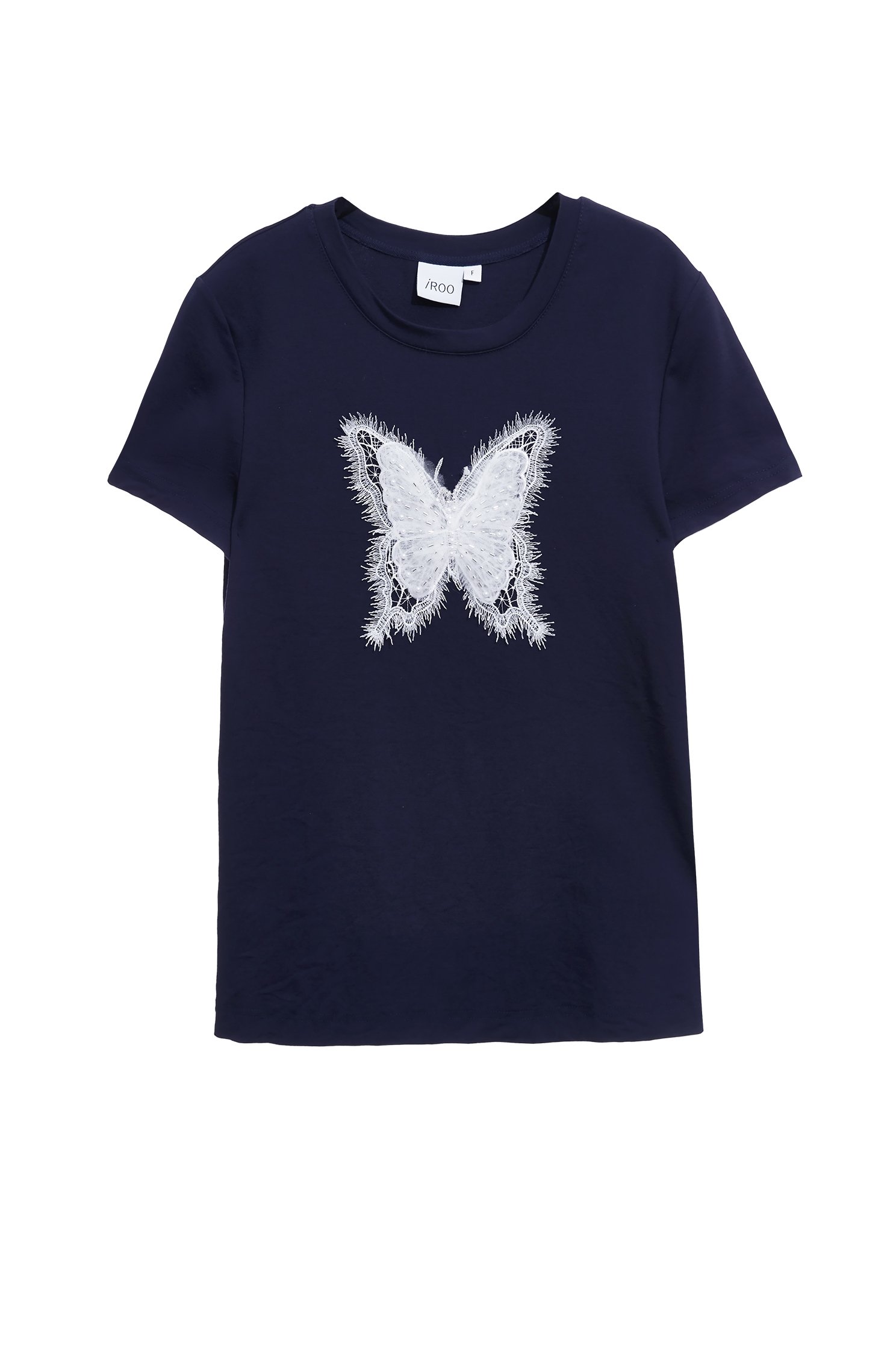 蝴蝶蕾絲造型T恤上衣蝴蝶蕾絲造型T恤上衣,T-Shirt,T恤,上班OL穿搭,上衣,刺繡,秋冬穿搭,約會特輯,蕾絲,蕾絲上衣