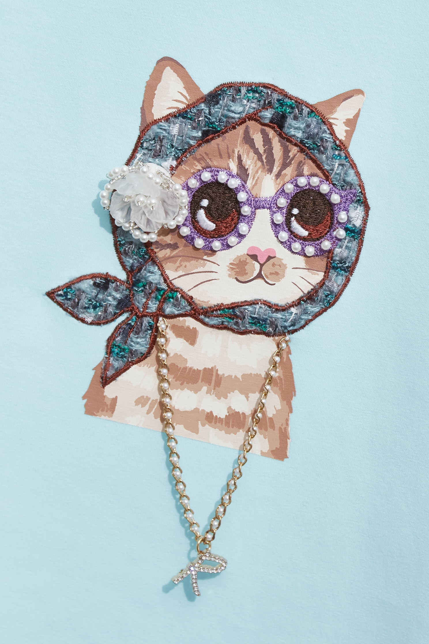 公主貓造型Ｔ恤上衣公主貓造型Ｔ恤上衣,上衣,刺繡,珍珠,秋冬穿搭