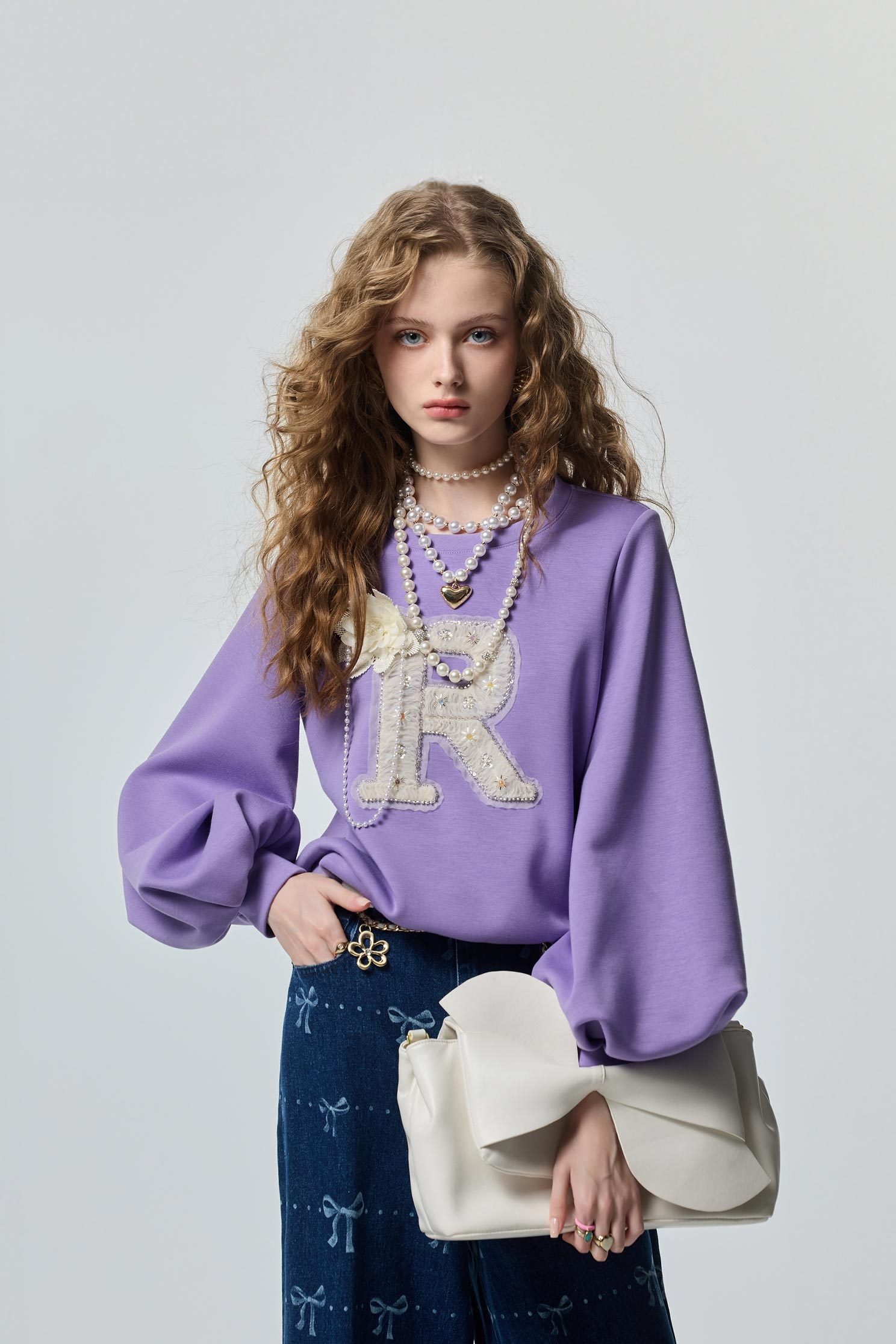 丁香紫衛衣式上衣丁香紫衛衣式上衣,上衣,珍珠,秋冬穿搭,花花世界,衛衣