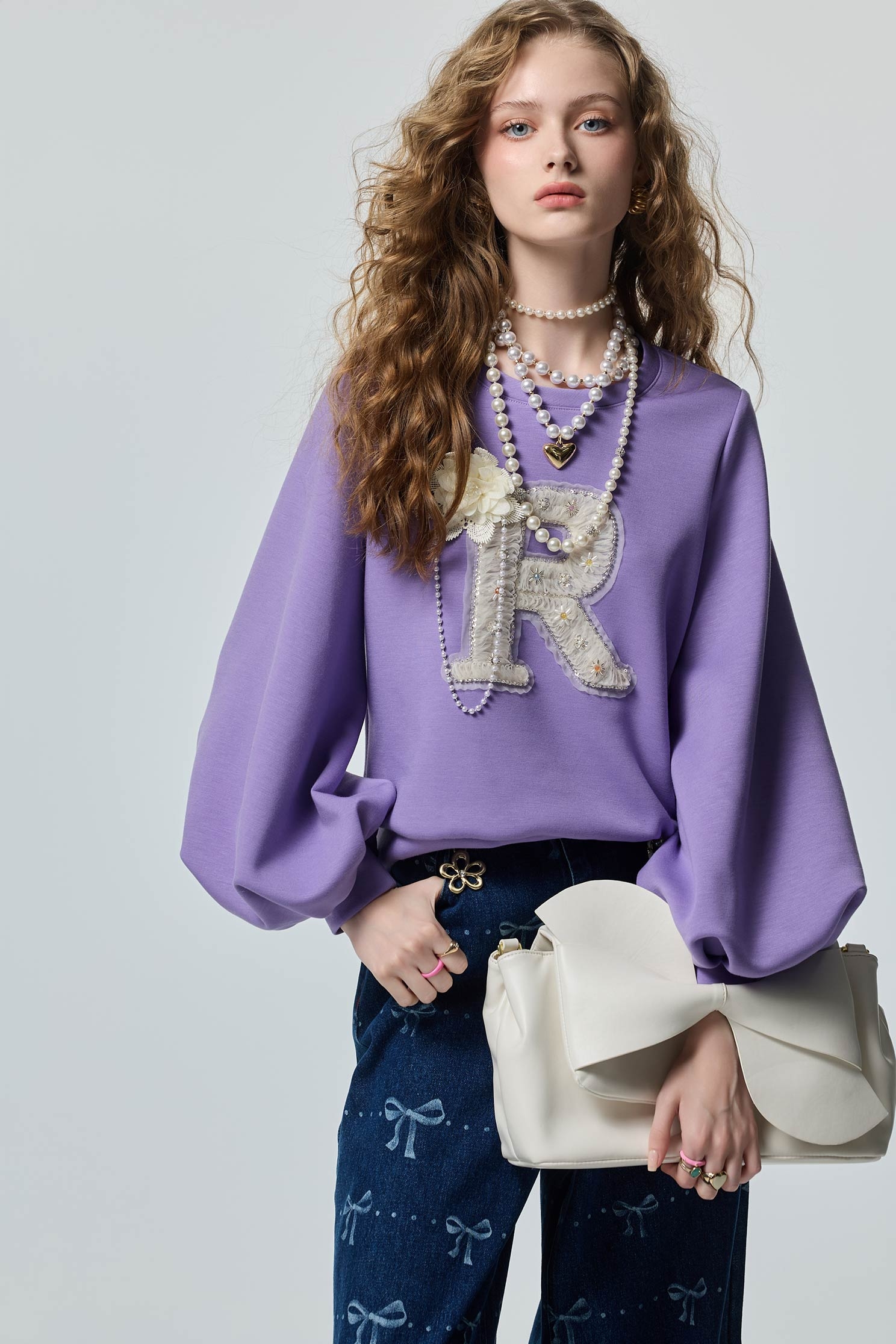丁香紫衛衣式上衣丁香紫衛衣式上衣,上衣,珍珠,秋冬穿搭,花花世界,衛衣
