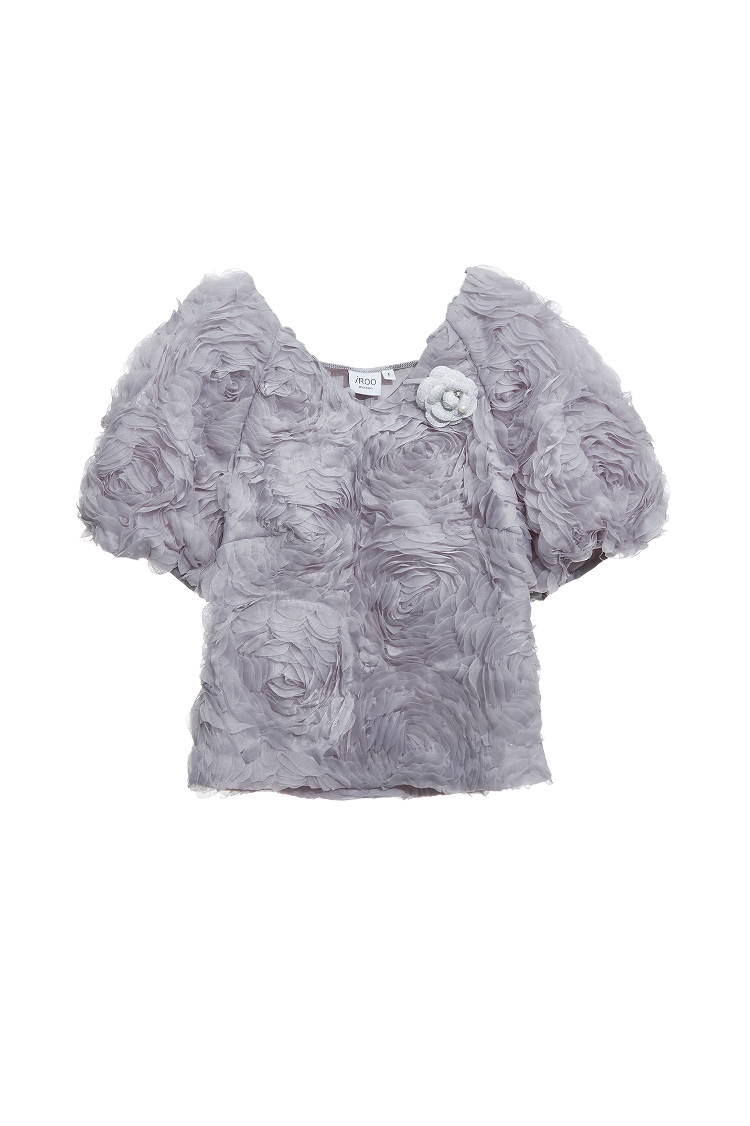 薄暮灰玫瑰花上衣薄暮灰玫瑰花上衣,V領上衣,上衣,時髦成套搭配,秋冬穿搭,網紗,花花世界