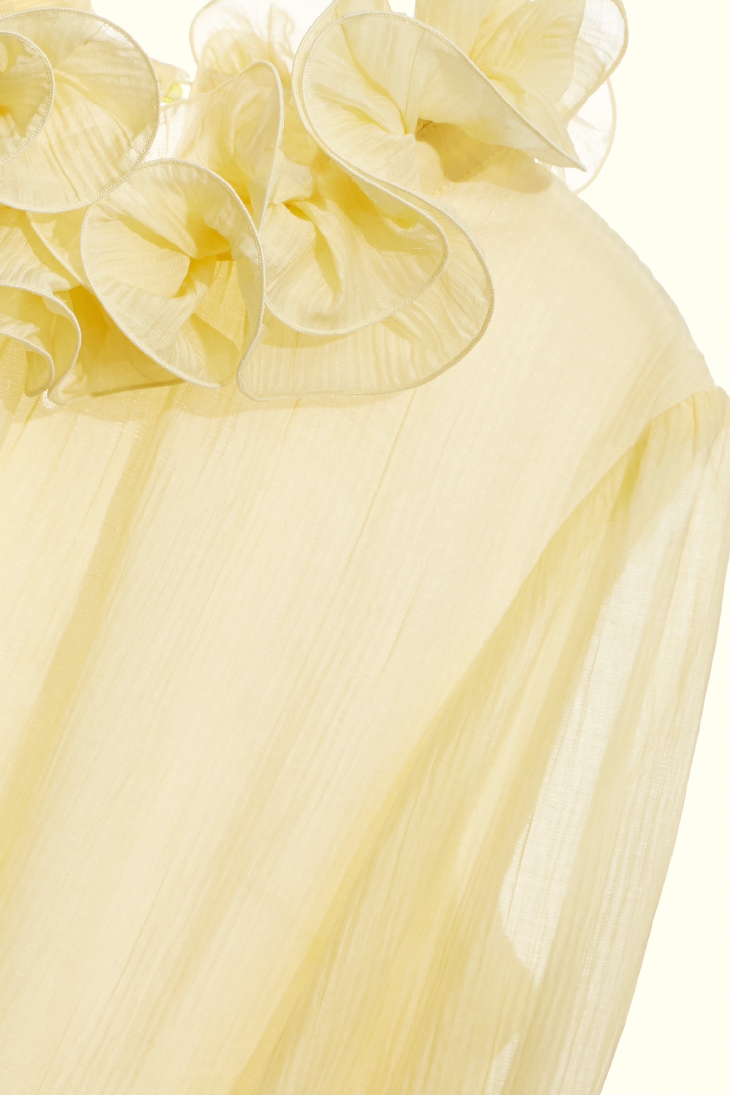 明黃色褶皺感荷葉領上衣明黃色褶皺感荷葉領上衣,上班OL穿搭,上衣,秋冬穿搭,約會特輯,荷葉