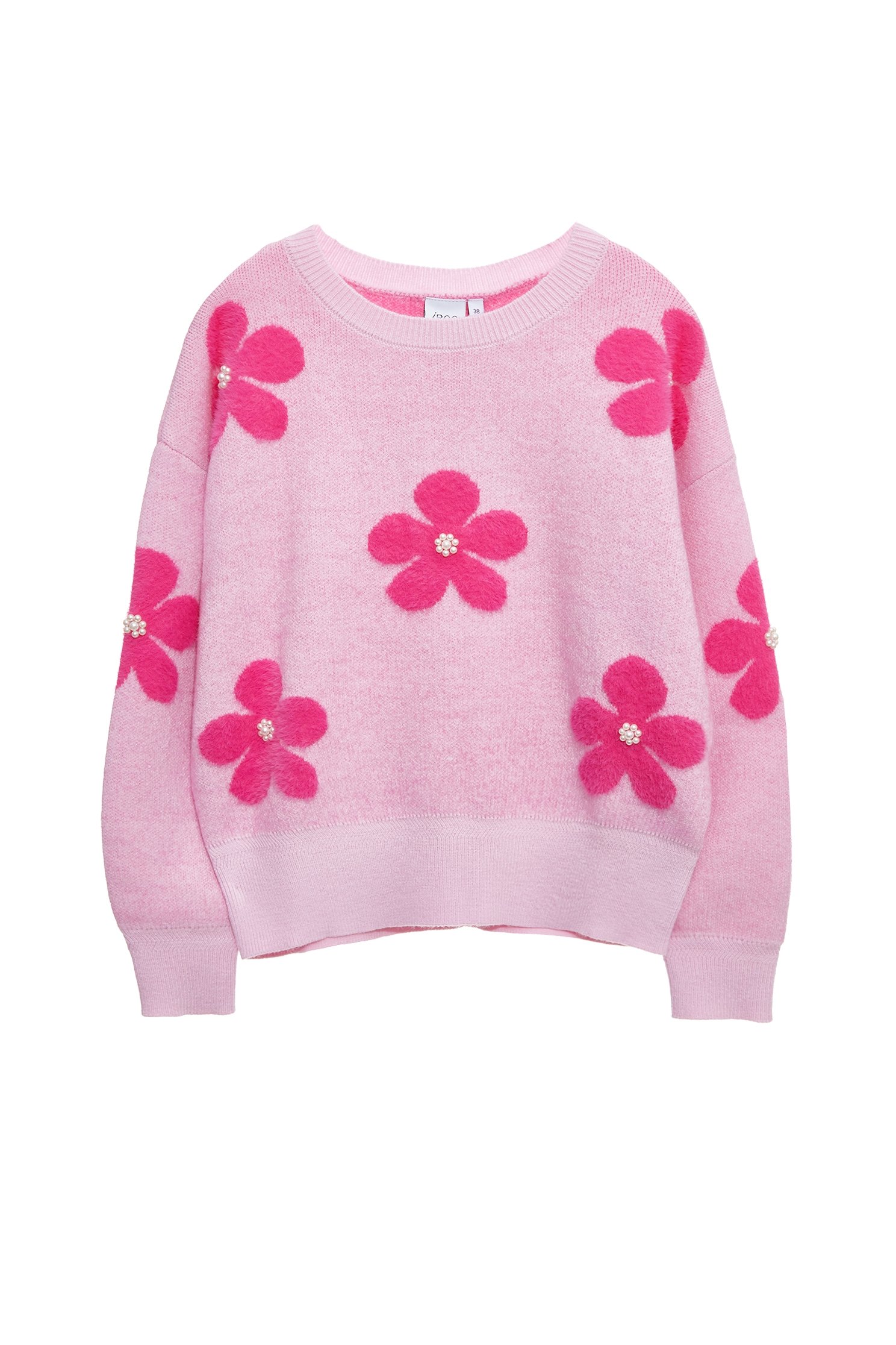 洋紅粉花朵褆花針織上衣洋紅粉花朵褆花針織上衣,上衣,春夏穿搭,珍珠,針織,針織衫