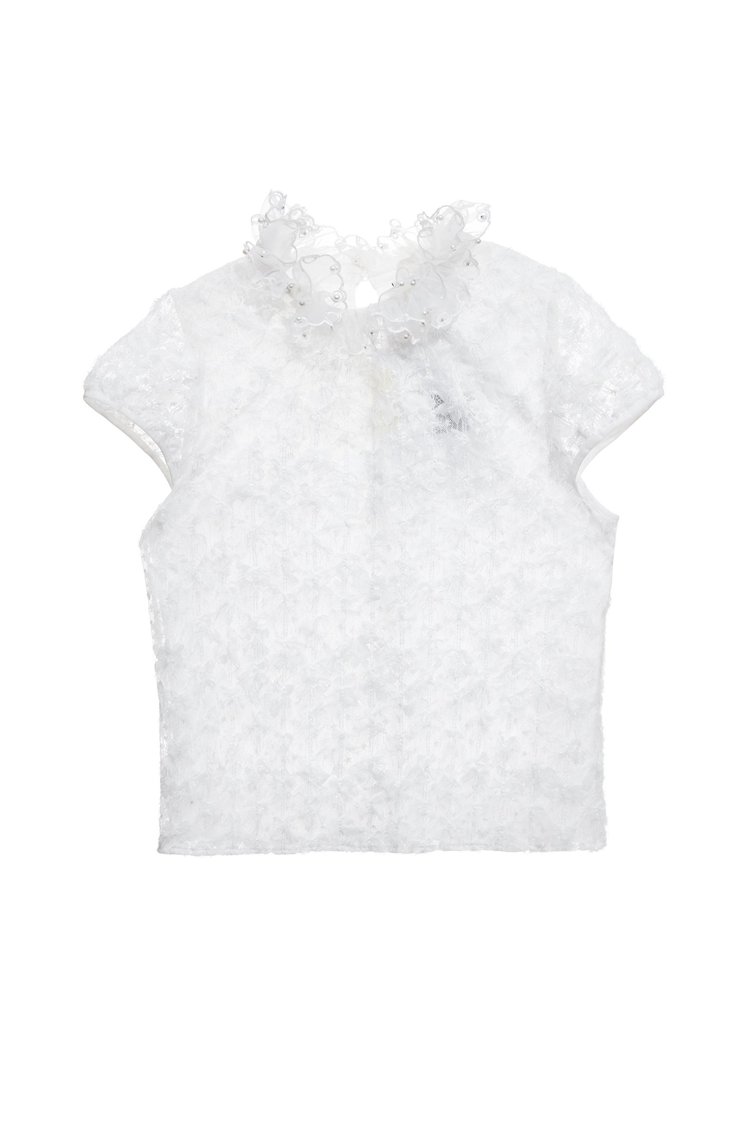 綴光澤睫毛蕾絲上衣綴光澤睫毛蕾絲上衣,上班OL穿搭,上衣,刺繡,春夏穿搭,約會特輯,繡花,花花世界,荷葉,蕾絲,蕾絲上衣