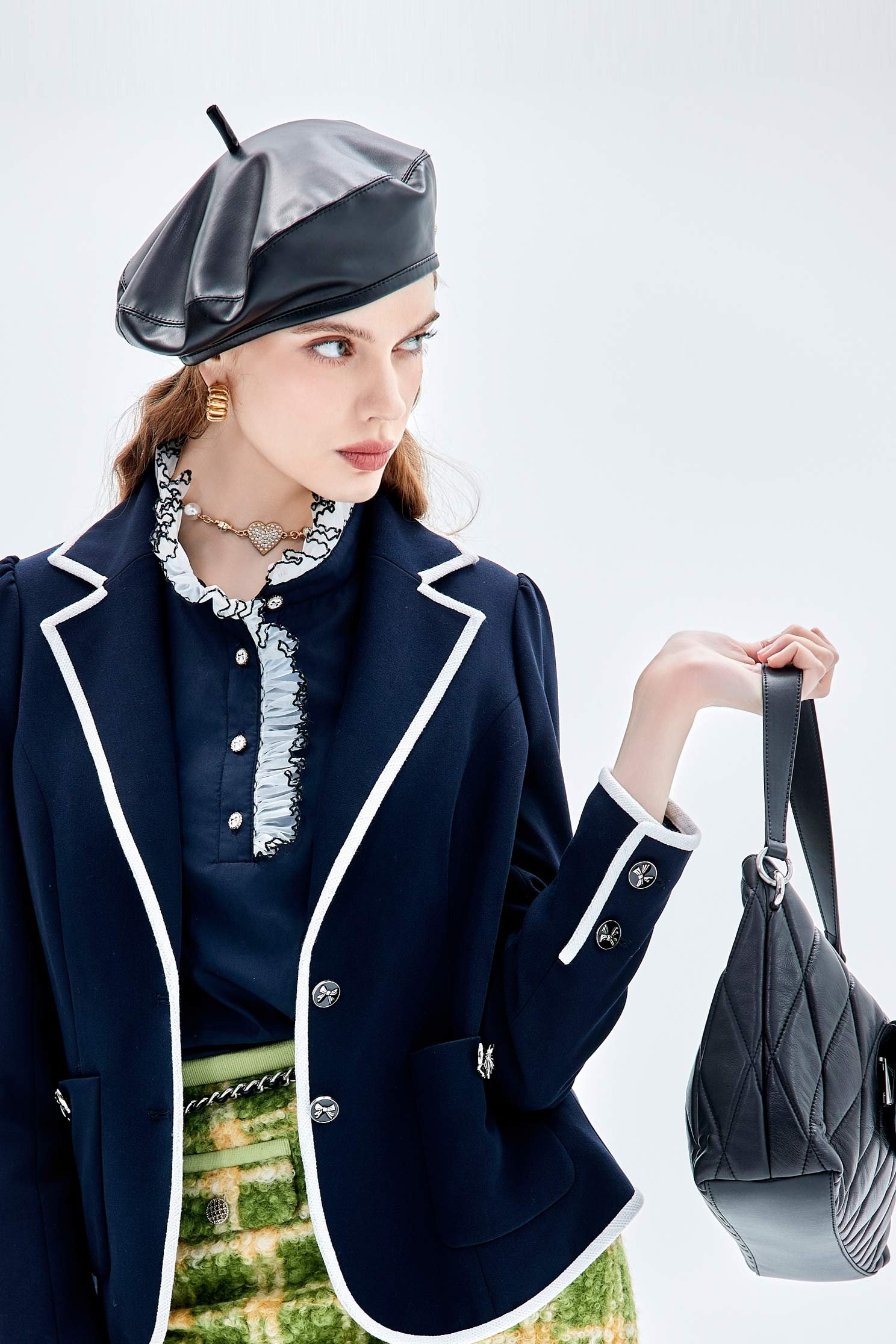 法式貝雷帽法式貝雷帽,皮革,秋冬穿搭