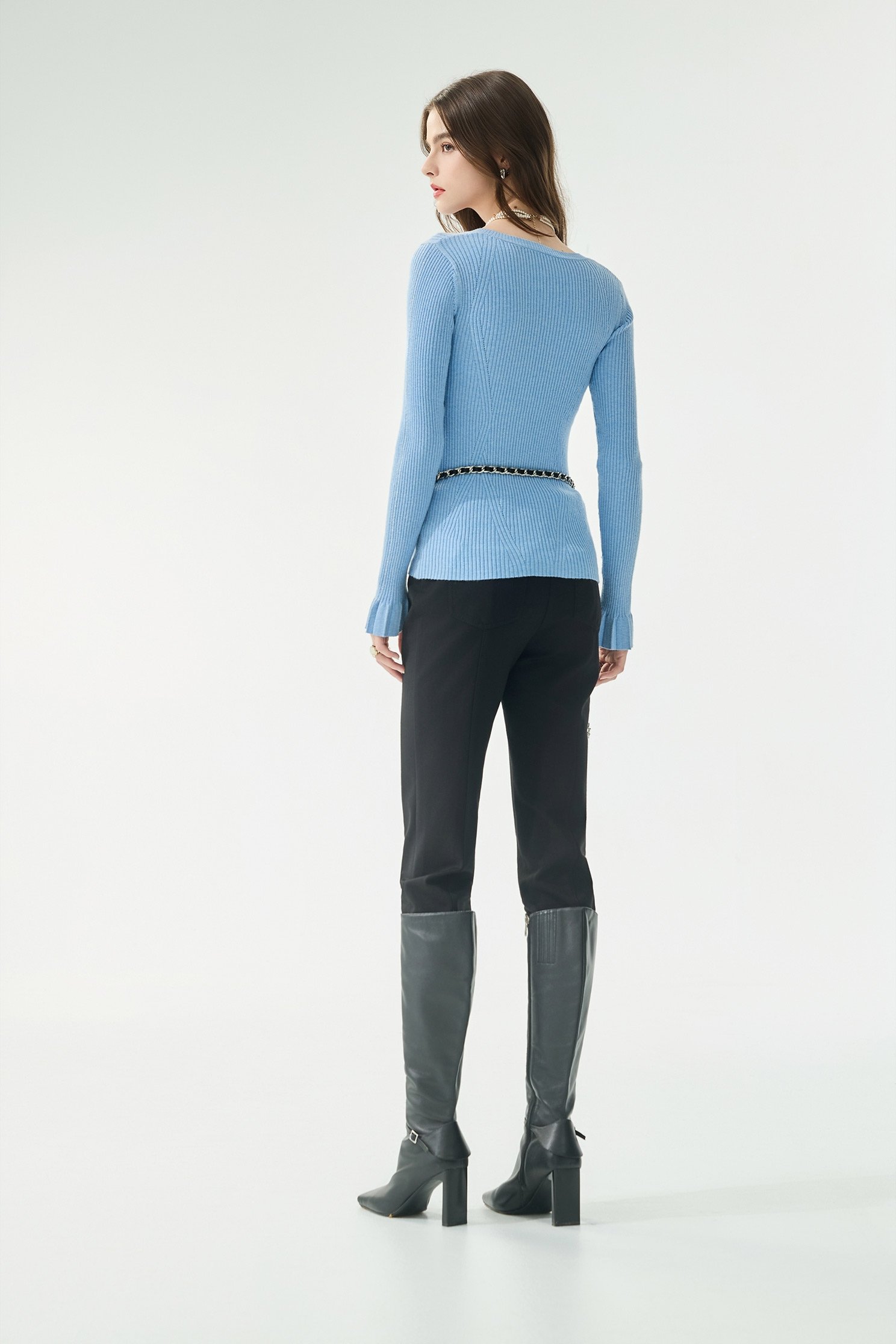 雙腰頭簡約合身褲雙腰頭簡約合身褲,刺繡,秋冬穿搭,窄管褲,褲子,黑色褲子