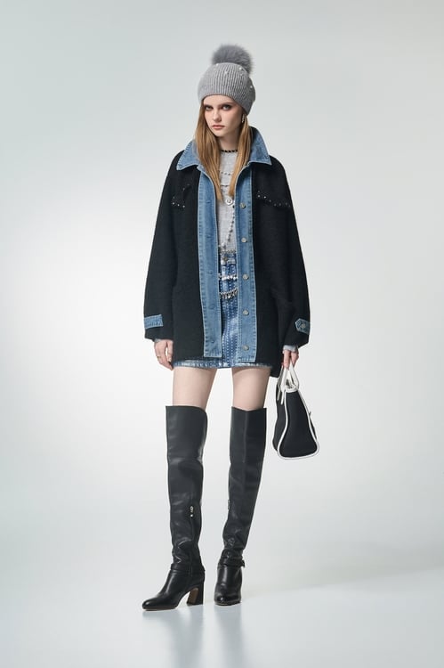 拼接牛仔針織大外套,外套