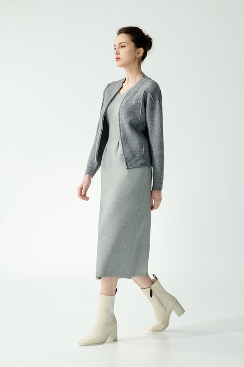 薄暮灰鑲珍珠針織外套,秋冬穿搭