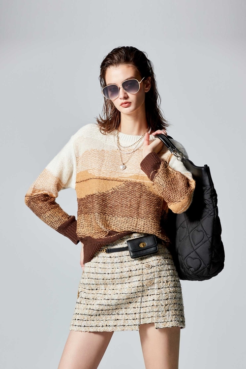 流沙色質感花紗短裙,毛呢花呢