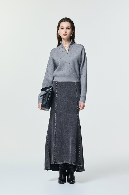 仿舊洗水魚尾長裙,秋冬穿搭