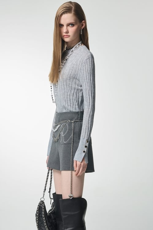 字母重影造型刺繡短褲,短褲