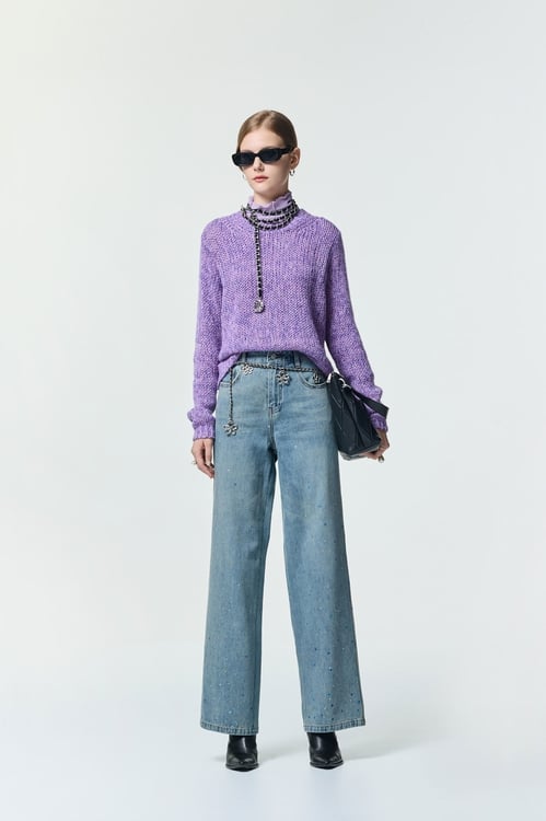 閃光五彩點點牛仔寬褲,秋冬穿搭