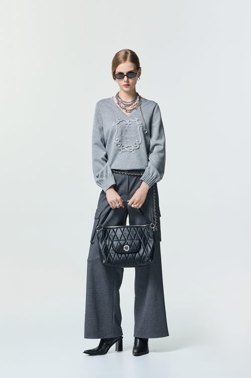 月光灰工裝風寬褲,寬褲,褲子