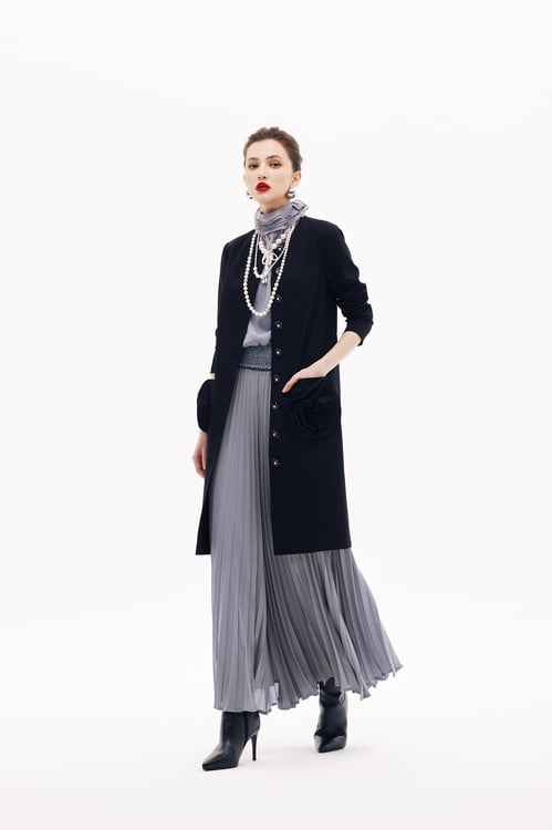 薄暮灰傘景寬褲裙,寬褲,褲子