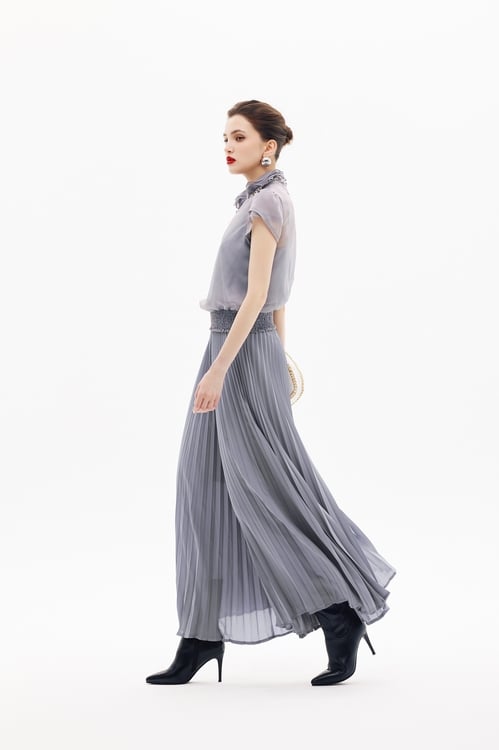 薄暮灰傘景寬褲裙,寬褲,褲子