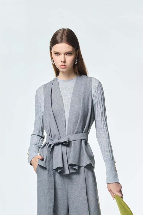 安靜灰背心式綁帶外套,外套