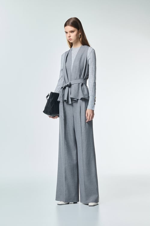 安靜灰背心式綁帶外套,外套