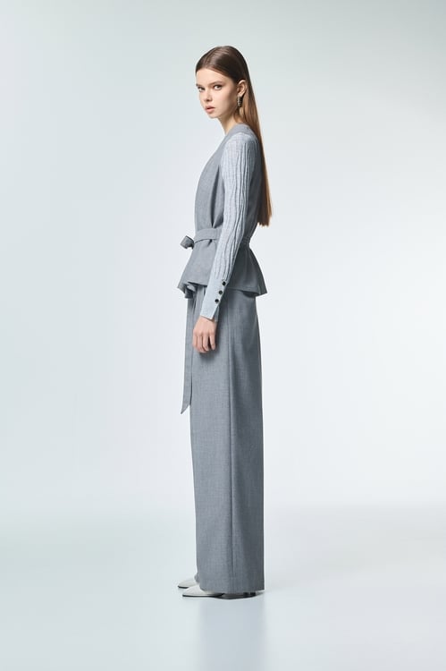 安靜灰背心式綁帶外套,外套