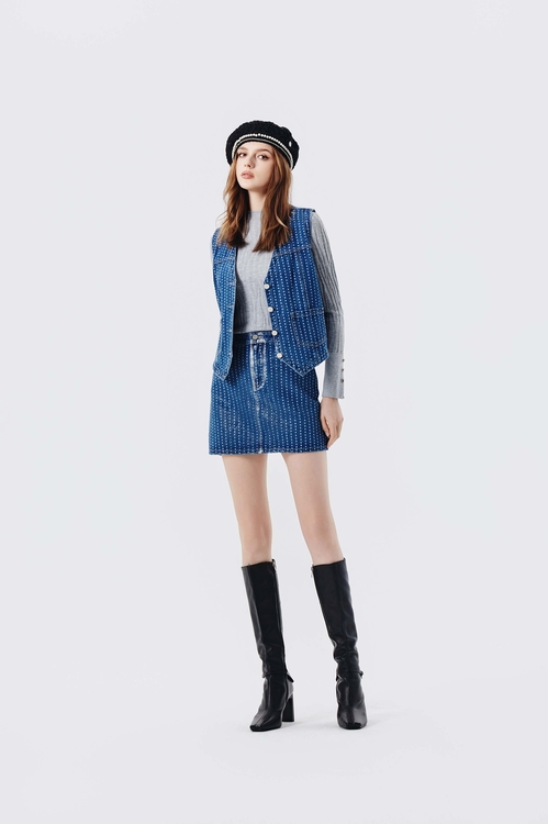 光澤感點點覆膜牛仔背心,外套