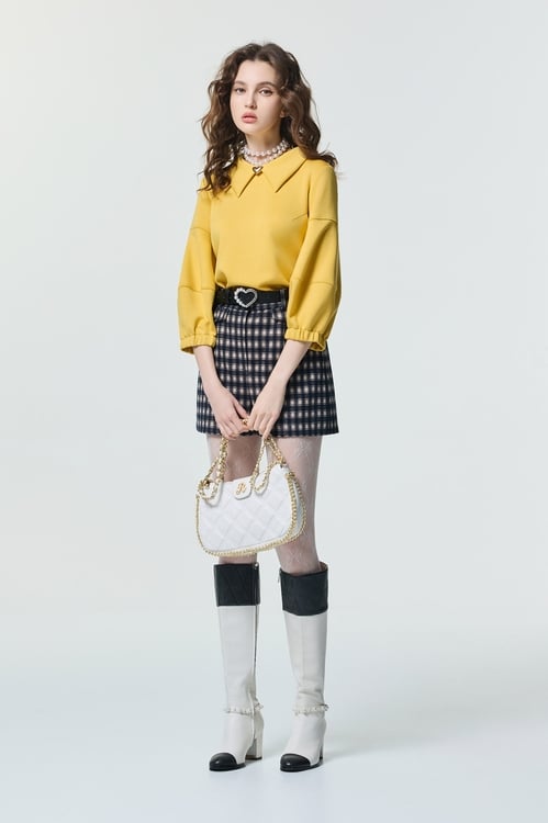 花粉黃長袖上衣,約會特輯