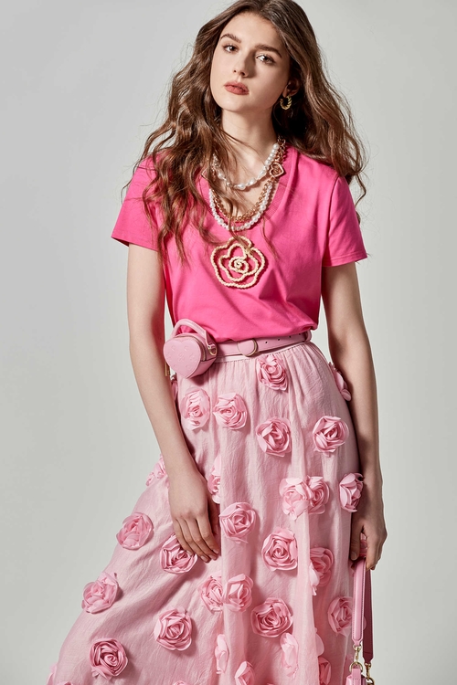 小香風織帶鍊花朵上衣,毛呢花呢