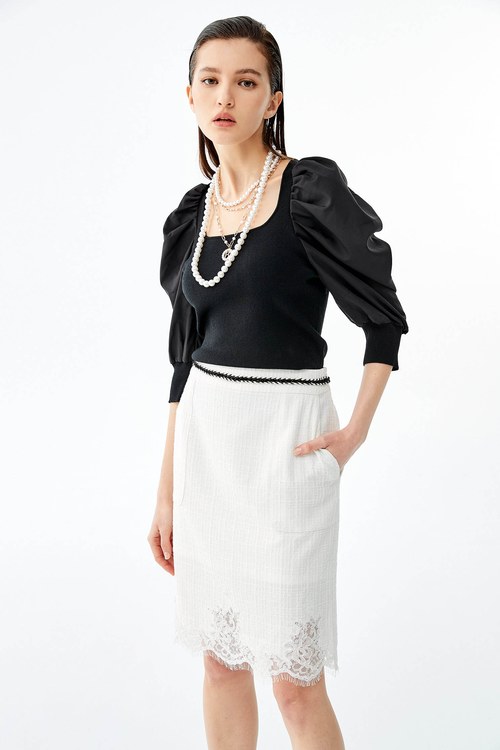 燈籠袖針織上衣,黑色背心,黑色上衣