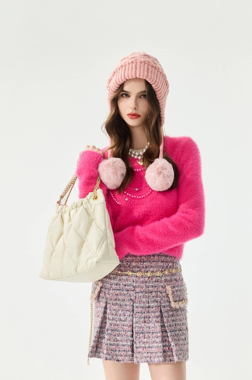 超亮粉珍珠縫飾針織單品,時髦選品專區