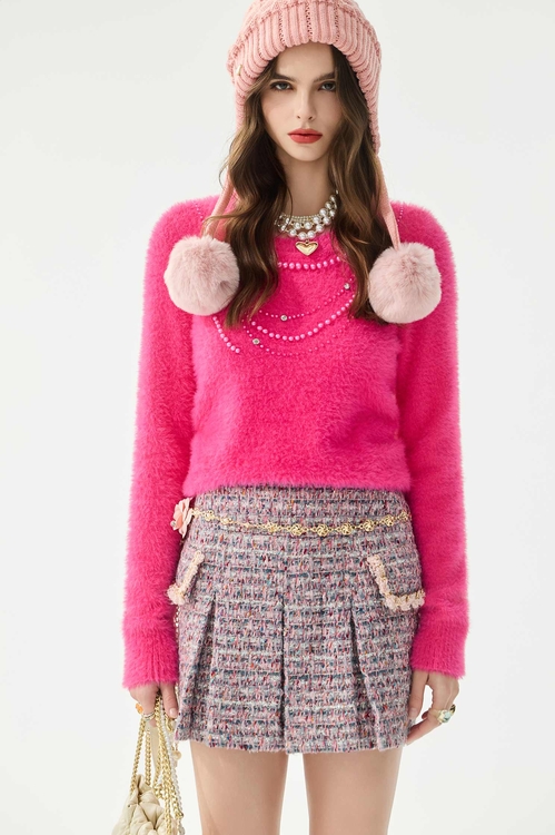 超亮粉珍珠縫飾針織單品,時髦選品專區