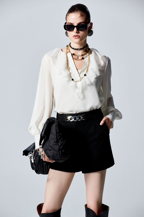 飄逸荷葉雪紡單品上衣,內搭上衣