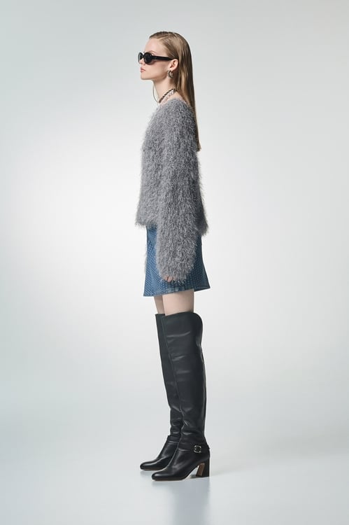 光澤感安靜灰睫毛針織上衣,上衣