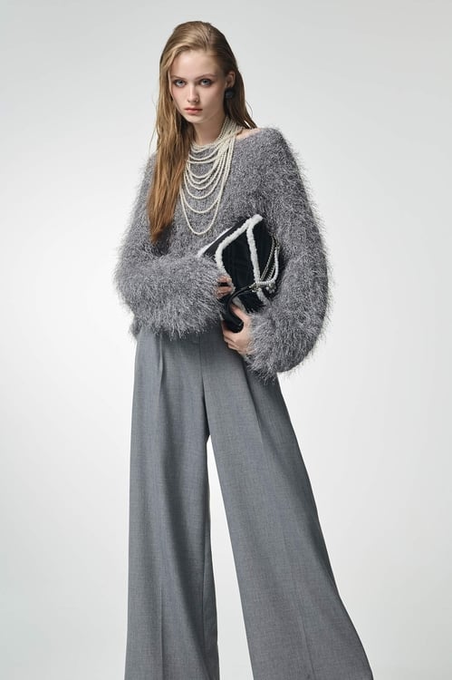 光澤感安靜灰睫毛針織上衣,上衣