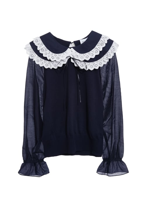 蕾絲領裝飾針織上衣,針織