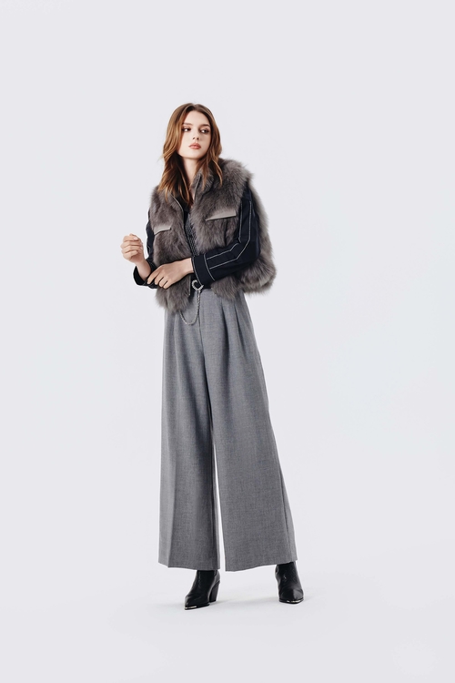 綴裝飾線半襟襯衫,上衣