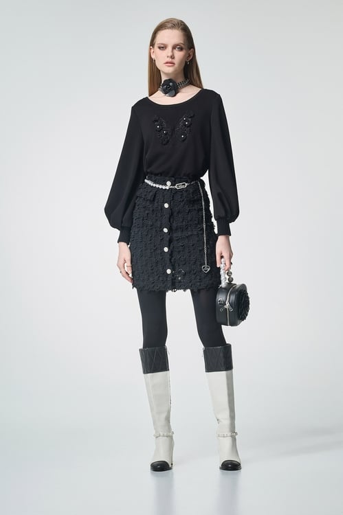 珍珠花片蝴蝶繡花單品上衣,上衣