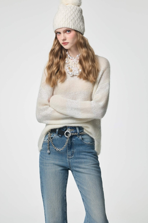 光澤感睫毛針織上衣,上衣