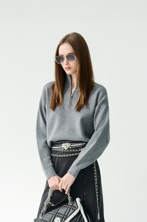 薄暮灰閃光針織上衣,秋冬穿搭